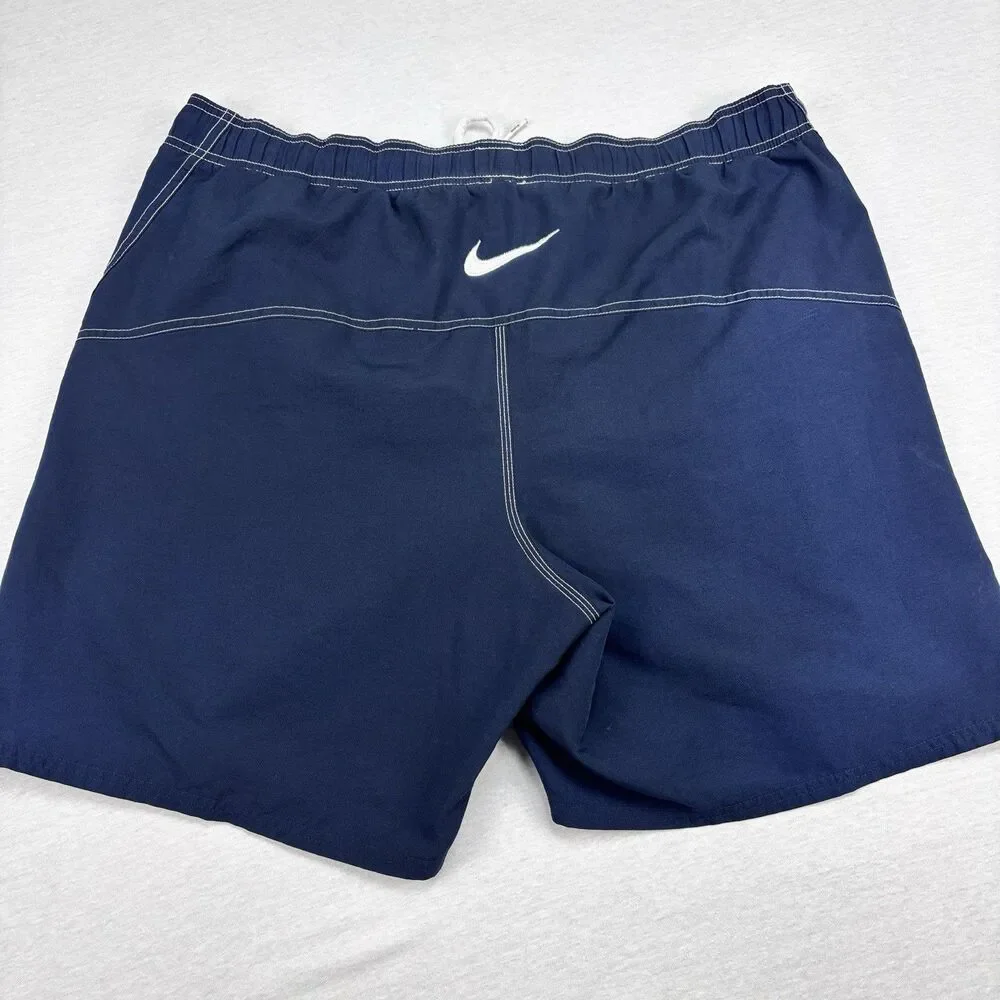 Nike Swim Trunks XL Navy Blue Board Shorts White Swoosh Mesh Lined